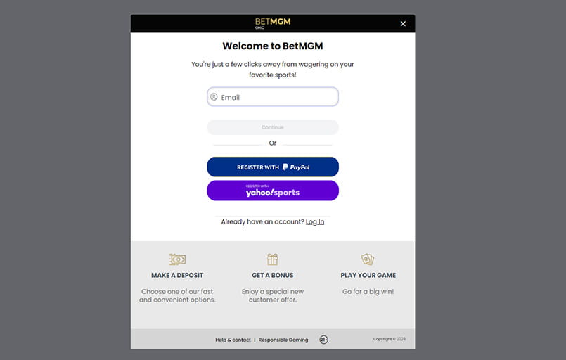 The BetMGM sign-up interface.